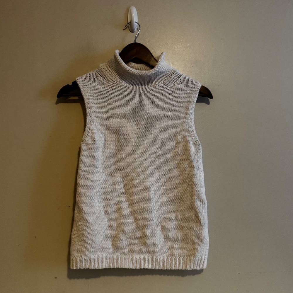 J.Crew Women's S White Sleeveless Mock Roll Neck Cotton Knit Sweater Tank Top